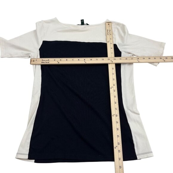Ralph Lauren Women's Colorblock‎ Short Sleeve knit Blouse Size Large Black White - Picture 3 of 4